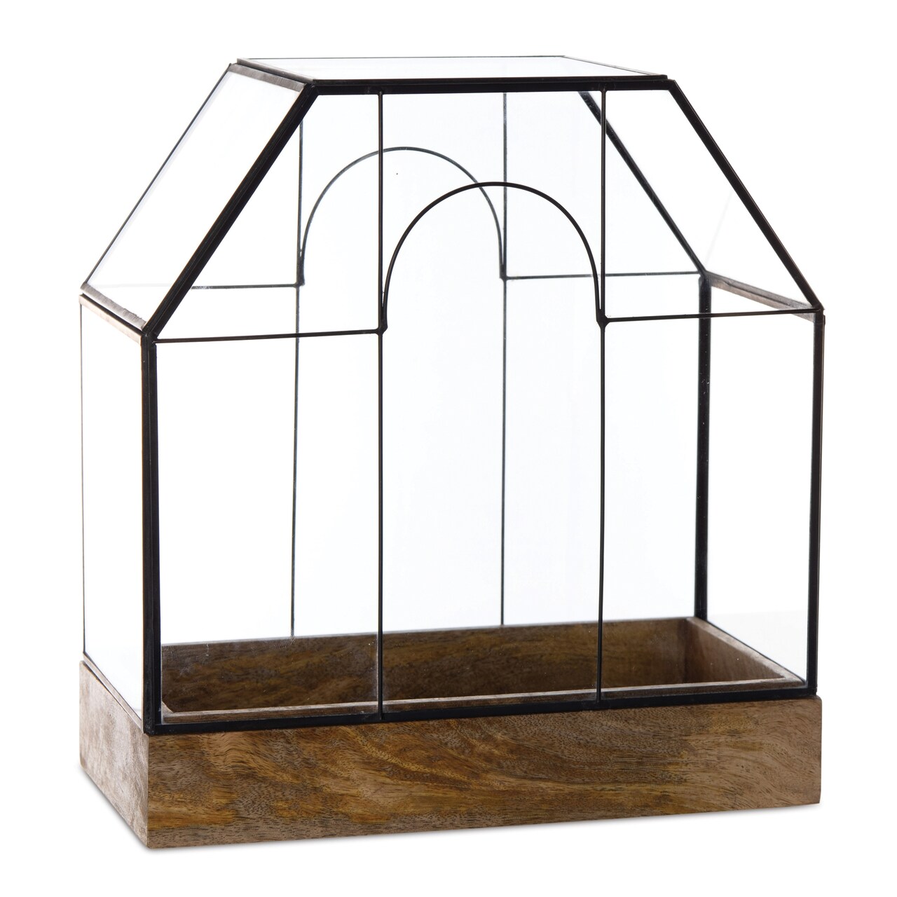 Melrose 12.75" Brown and Black Glass Tabletop Terrarium with Wood Base